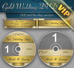 金色DVD光盘封面模板：Gold Wedding DVD Cover